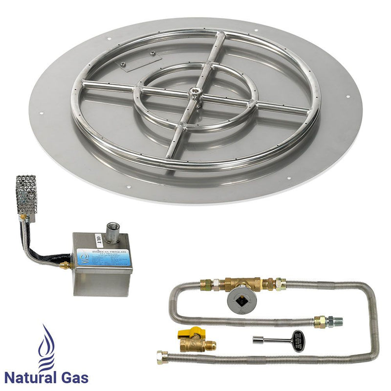 Load image into Gallery viewer, American Fire Glass Round Stainless Steel Flat Pan with AWEIS Electronic Ignition