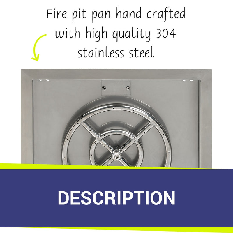 Load image into Gallery viewer, 18&quot; Stainless Steel Square Drop In Pan With 12&quot; Fire Ring
