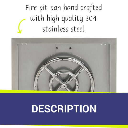 18" Stainless Steel Square Drop In Pan With 12" Fire Ring