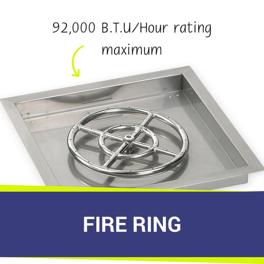 18" Stainless Steel Square Drop In Pan With 12" Fire Ring