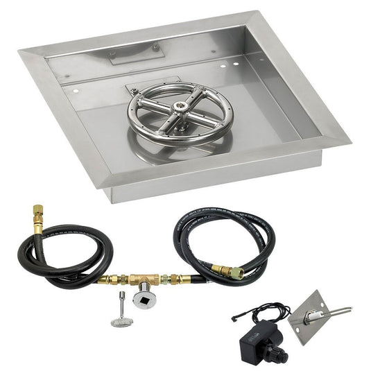 12" Square Drop-In Pan with Spark Ignition Kit (6" Fire Pit Ring) - Natural Gas