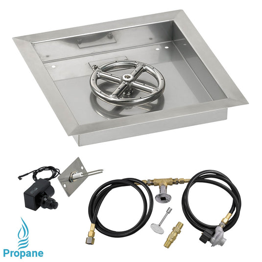 12" Square Drop-In Pan with Spark Ignition Kit (6" Fire Pit Ring) - Propane