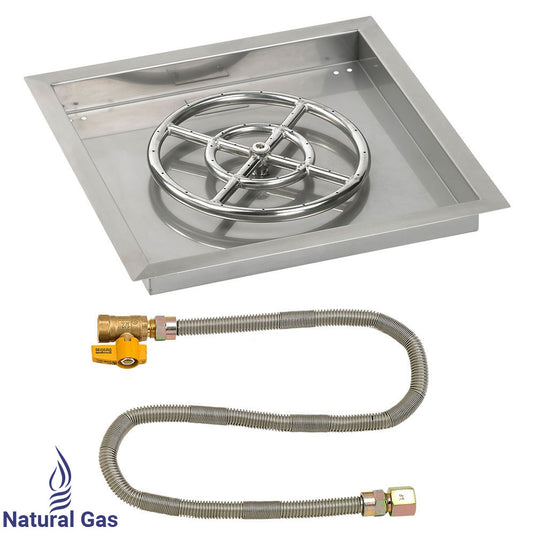 18" Square Drop-In Pan with Match Light Kit (12" Fire Pit Ring) - Natural Gas