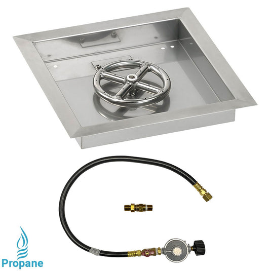 12" Square Drop-In Pan with Match Light Kit (6" Fire Pit Ring) - Propane