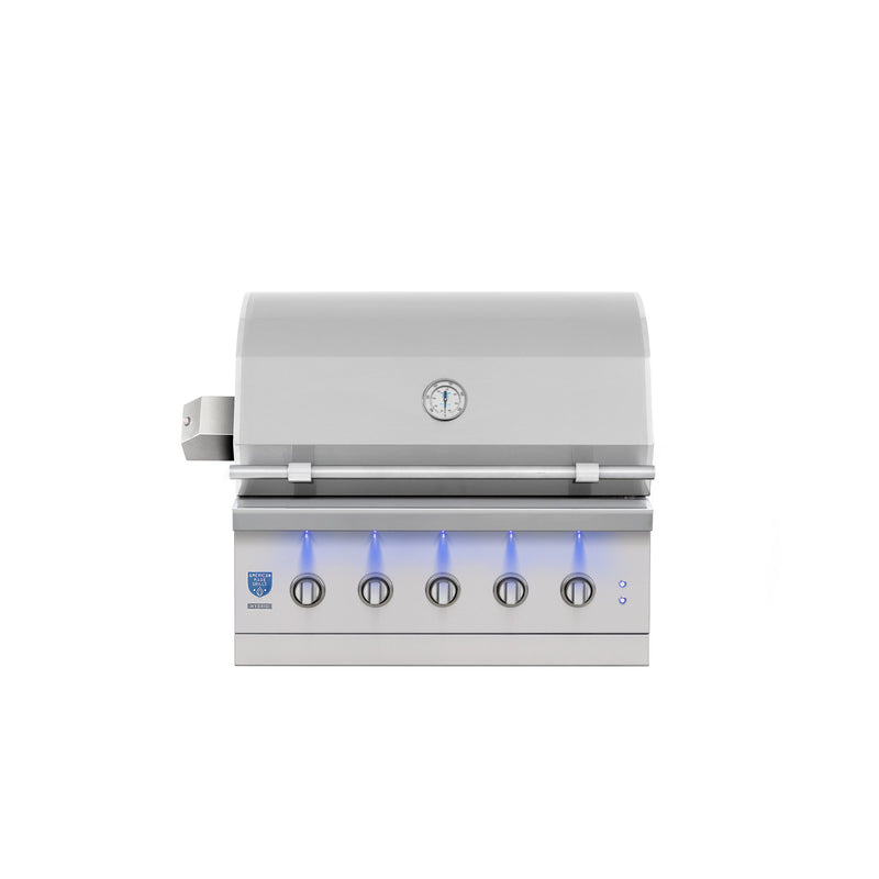 Load image into Gallery viewer, American Made Grills - Encore - Hybrid - Includes: Grill Cover, Drop-In Sear Burner, Rotisserie, Griddle Plate, Starter Kit, Care Kit
