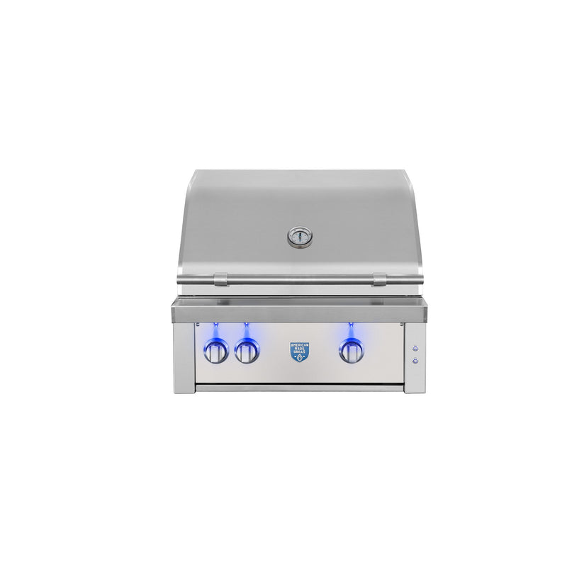 Load image into Gallery viewer, American Made Grills - Estate - Includes: Grill Cover, Red Brass Burners, Rotisserie, Added IRB Burner, Griddle Plate, Smoke Tray, Care Kit
