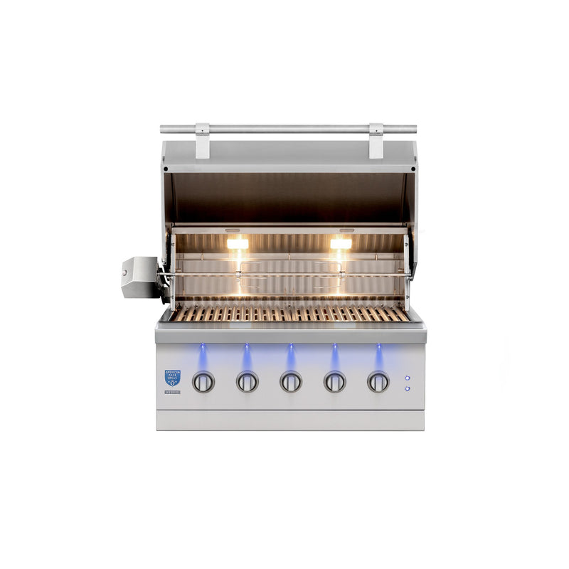 Load image into Gallery viewer, American Made Grills - Encore - Hybrid - Includes: Grill Cover, Drop-In Sear Burner, Rotisserie, Griddle Plate, Starter Kit, Care Kit
