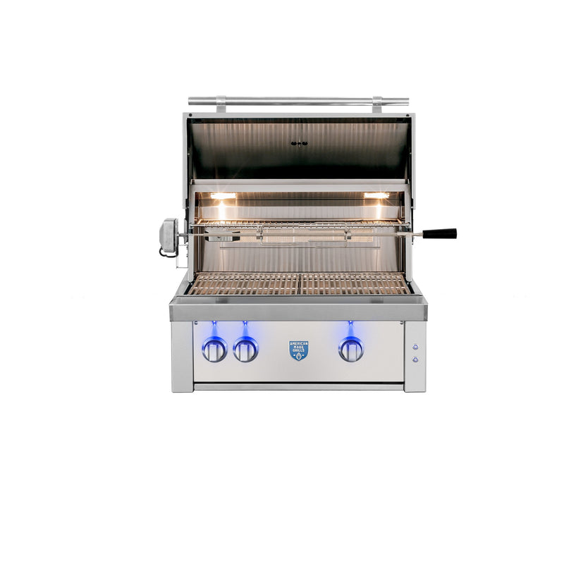 Load image into Gallery viewer, American Made Grills - Estate - Includes: Grill Cover, Red Brass Burners, Rotisserie, Added IRB Burner, Griddle Plate, Smoke Tray, Care Kit
