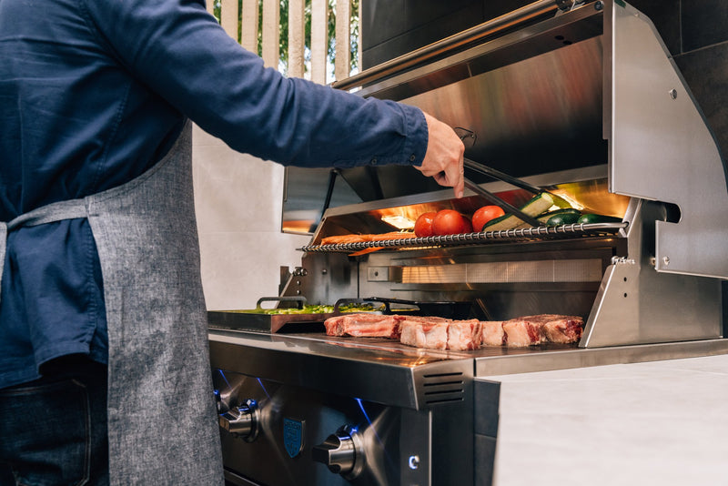 Load image into Gallery viewer, American Made Grills - Estate - Includes: Grill Cover, Red Brass Burners, Rotisserie, Added IRB Burner, Griddle Plate, Smoke Tray, Care Kit
